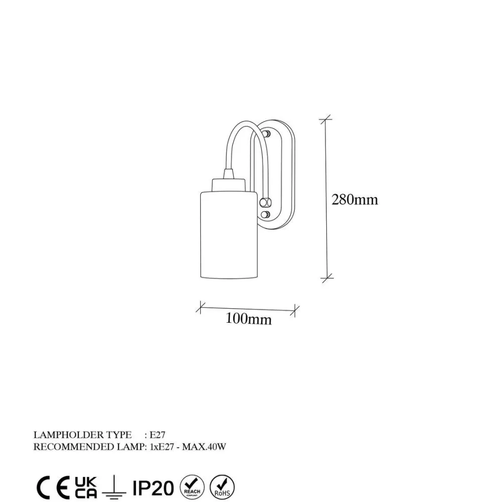 Seinävalaisin Hemikilo 13161, 28cm, musta/valkoinen*Linento Lighting Discount