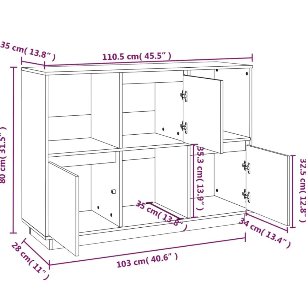 Outlet Senkki 110,5x35x80cm, mänty, eri värejä Senkit