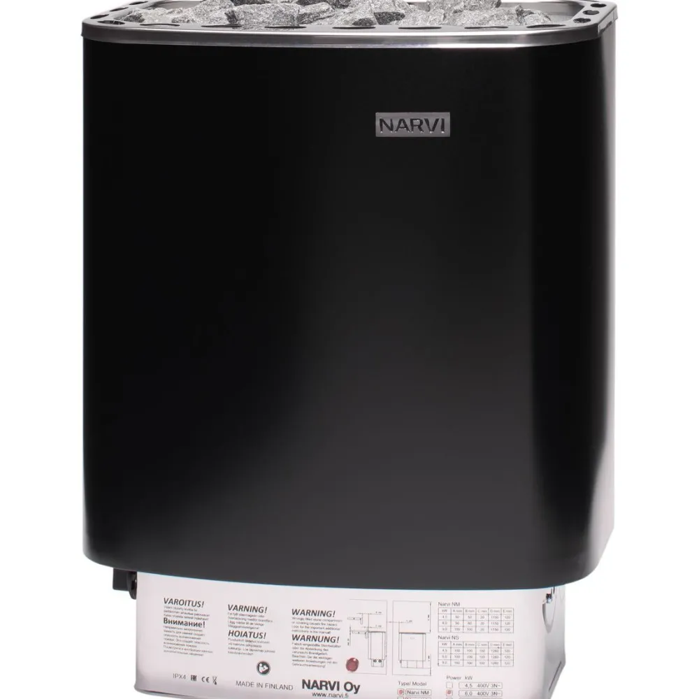 Sähkökiuas NM 900 9,0 kW 9-15 m³ kiinteä ohjaus musta*Narvi Online