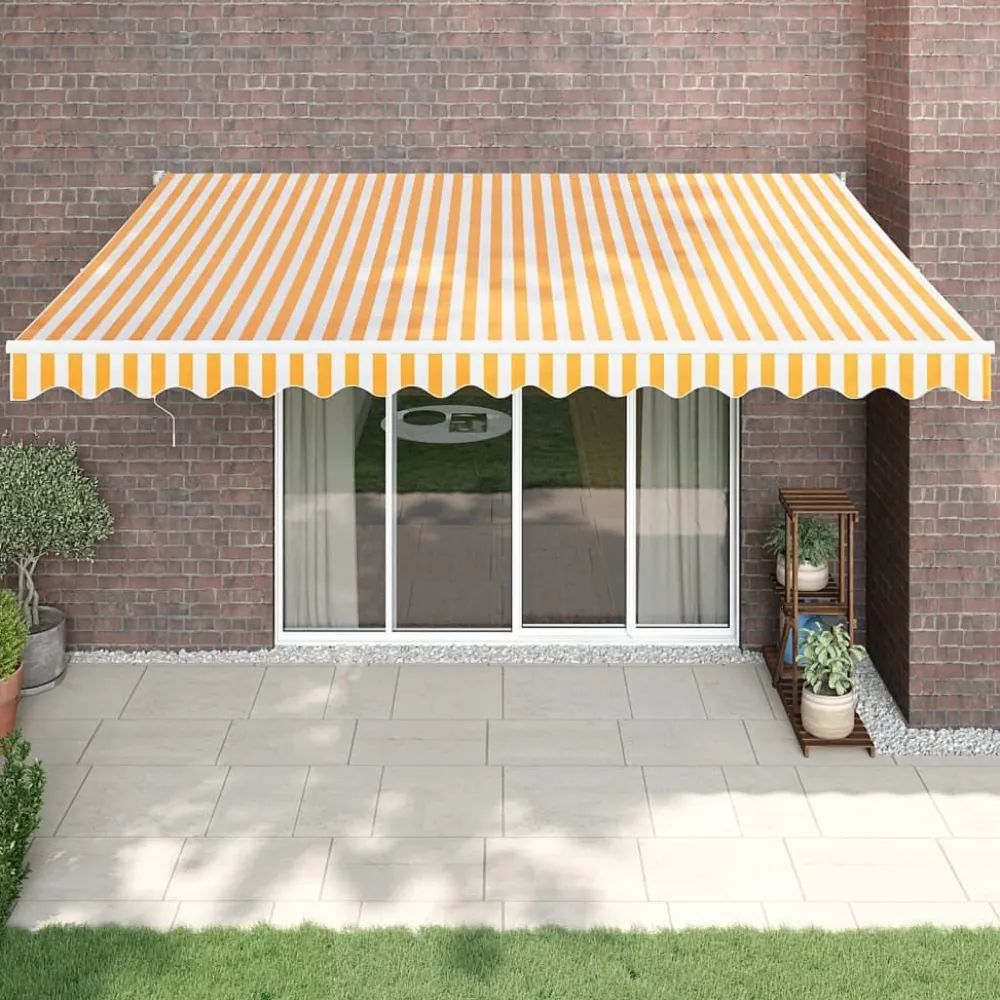 Sisäänkelattava markiisi keltainen/valkoinen 4,5x3 m kangas/alumiini*FinePRICE Clearance