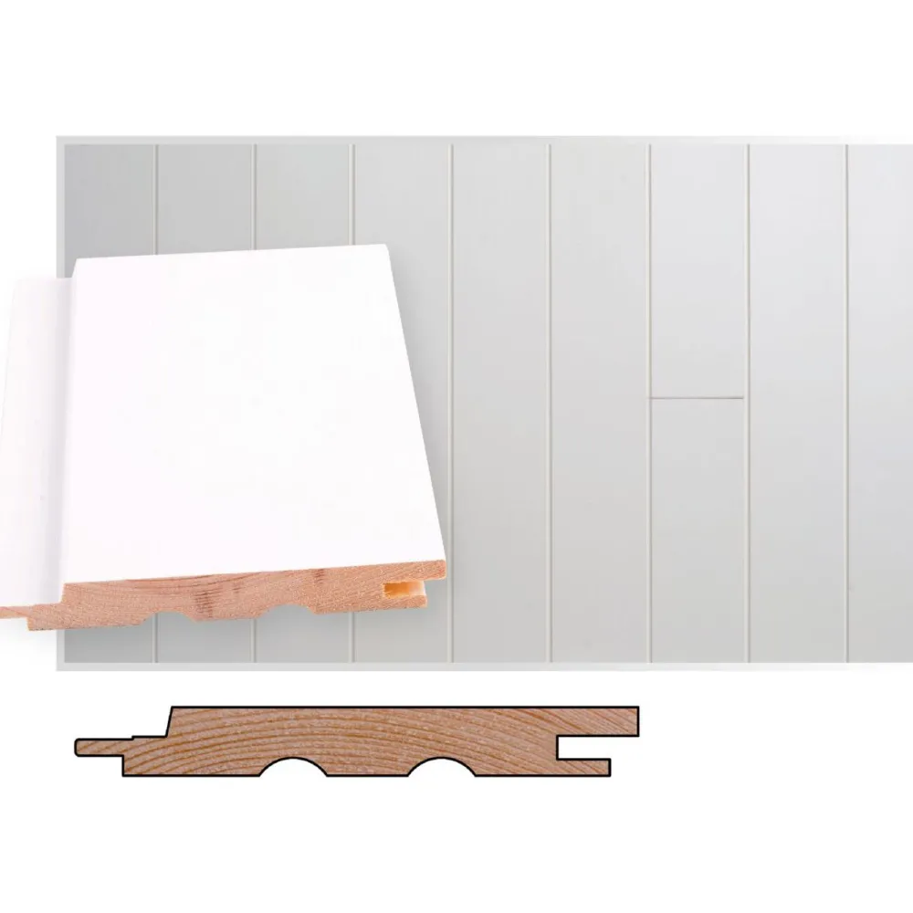 Outlet Sisustuspaneeli STS-3 PN 14x120x2100mm Sj mänty ympäripontattu maalattu valkoinen Kattopaneelit