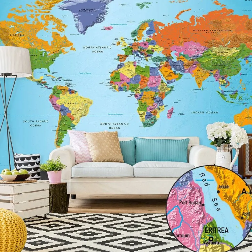 Online Sisustustarra World Map: Colourful Geography II 280x490cm Sisustustarrat
