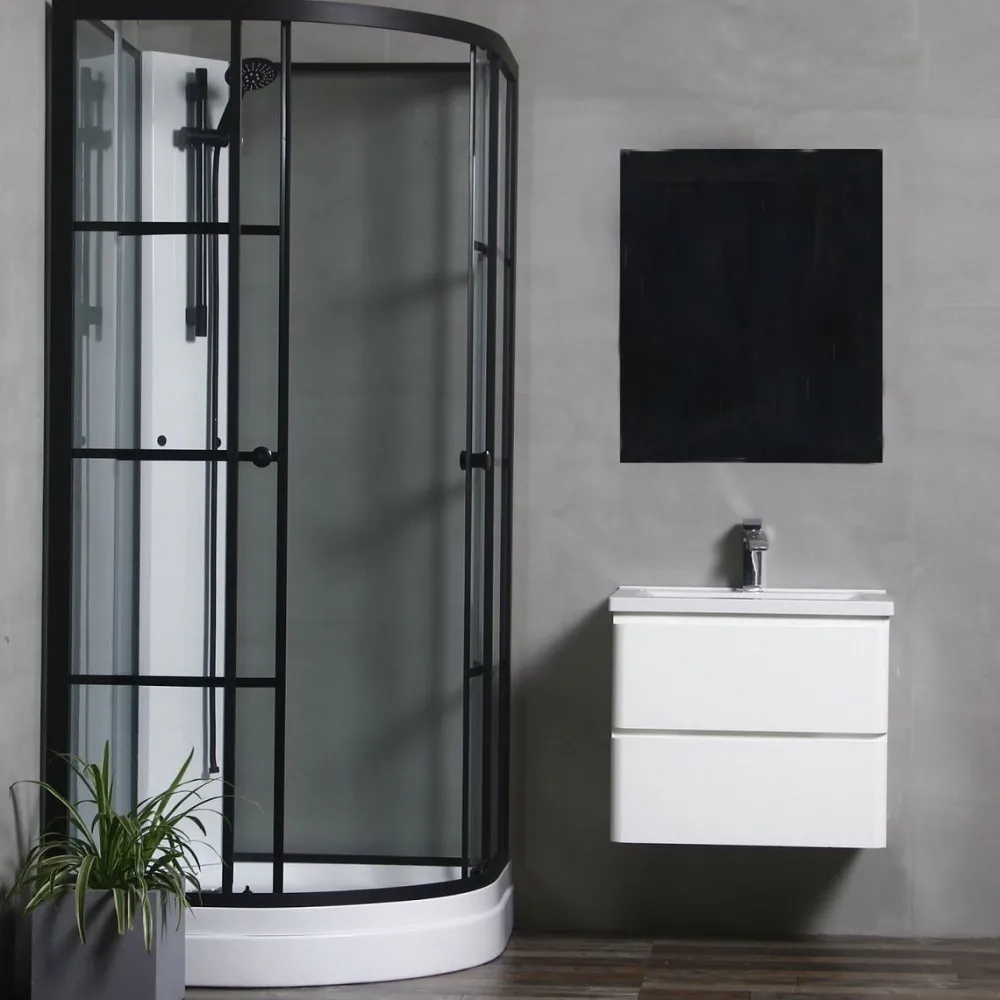 Suihkukaappi Betrakta 900x900 mm pyöreä musta kehys valkoinen suihkuseinä*Bathlife Sale