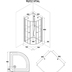 New Suihkukaappi Betrakta 900x900 mm pyöreä musta kehys Suihkukaapit