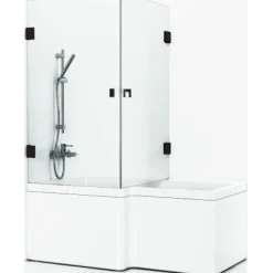 New Suihkunurkka kylpyammeelle 180° 830x830 mm musta profiili kirkas lasi Suihkuseinät