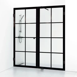 Suihkuovi ja suihkuseinä 180° Rista kahden seinän väliin 1600x2000mm musta kehys*Svedbergs Outlet