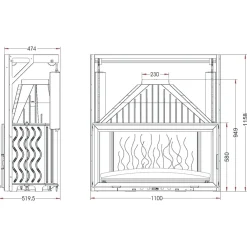 Takkasydän 1100 Grande Vision, ylös avautuva luukku, 18 kW, harmaa/malmi, 265 kg*Invicta Best