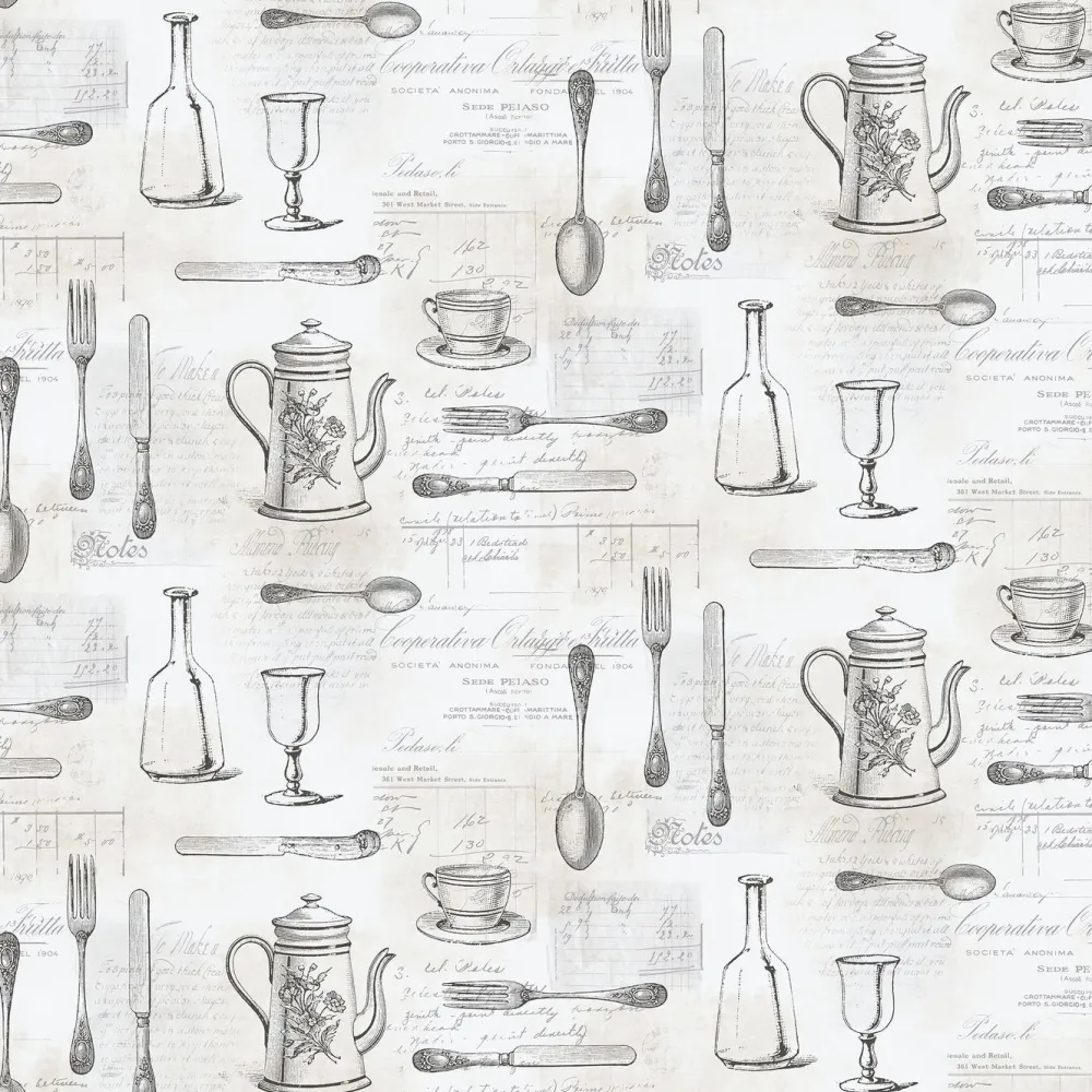 Tapetti Kitchen Elements KE29939, teksti, harmaa*Galerie Hot