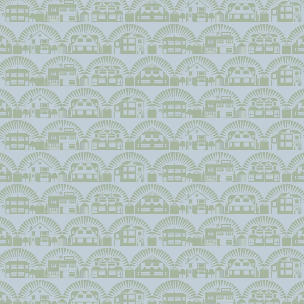 Tapetti Metroland, paperi, kaupunki, moderni, sini-vihreä*Mini Moderns Best
