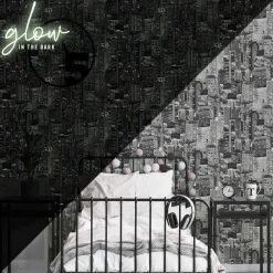 Tapetti Luminocity Mono Glow In The Dark 108015, kaupunki, moderni, mustavalkoinen*Sandudd Best