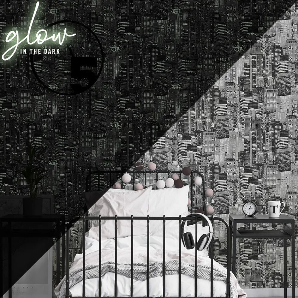 Tapetti Luminocity Mono Glow In The Dark 108015, kaupunki, moderni, mustavalkoinen*Sandudd Best