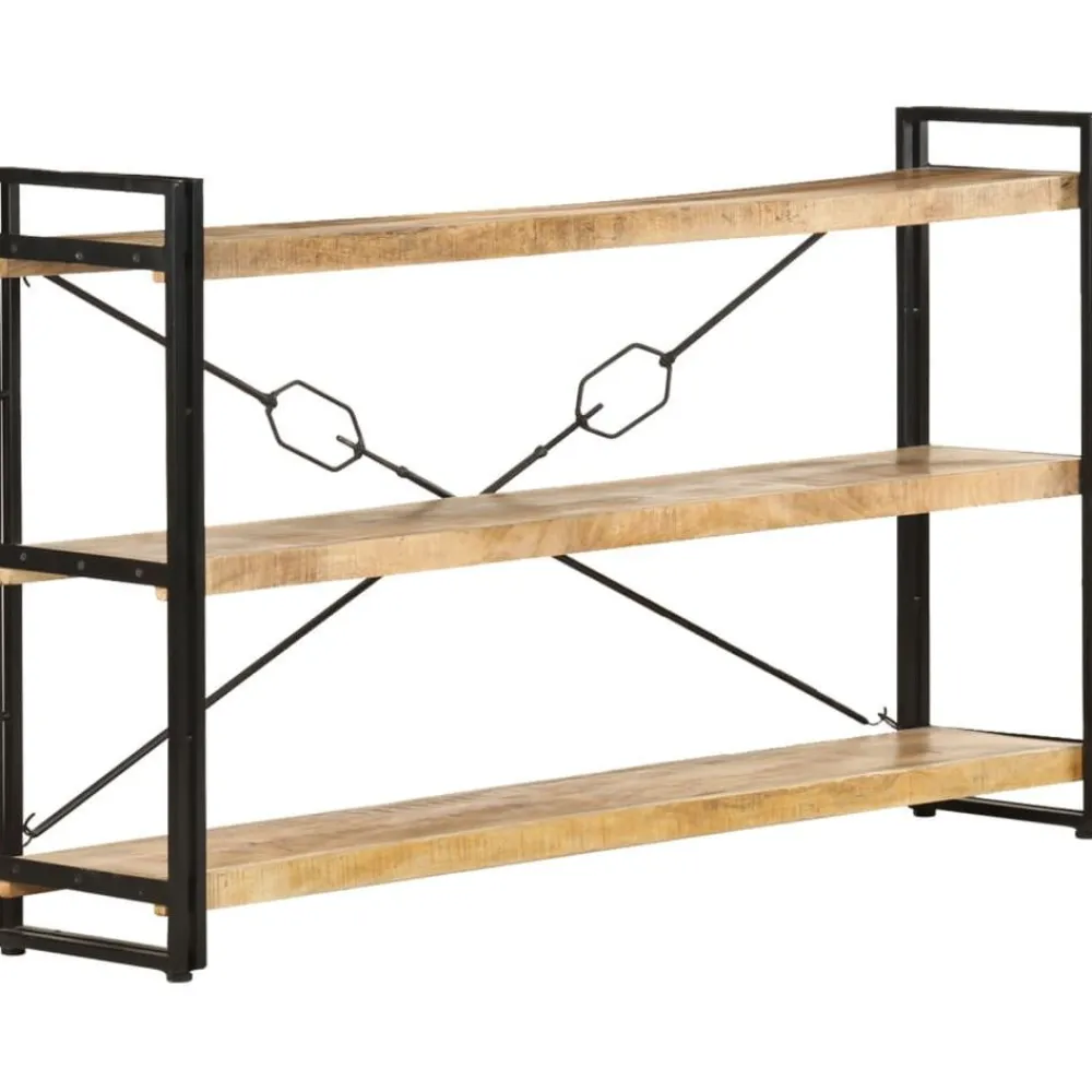 3-tasoinen kirjahylly, 140x30x80 cm, täysi mangopuu*FinePRICE Online