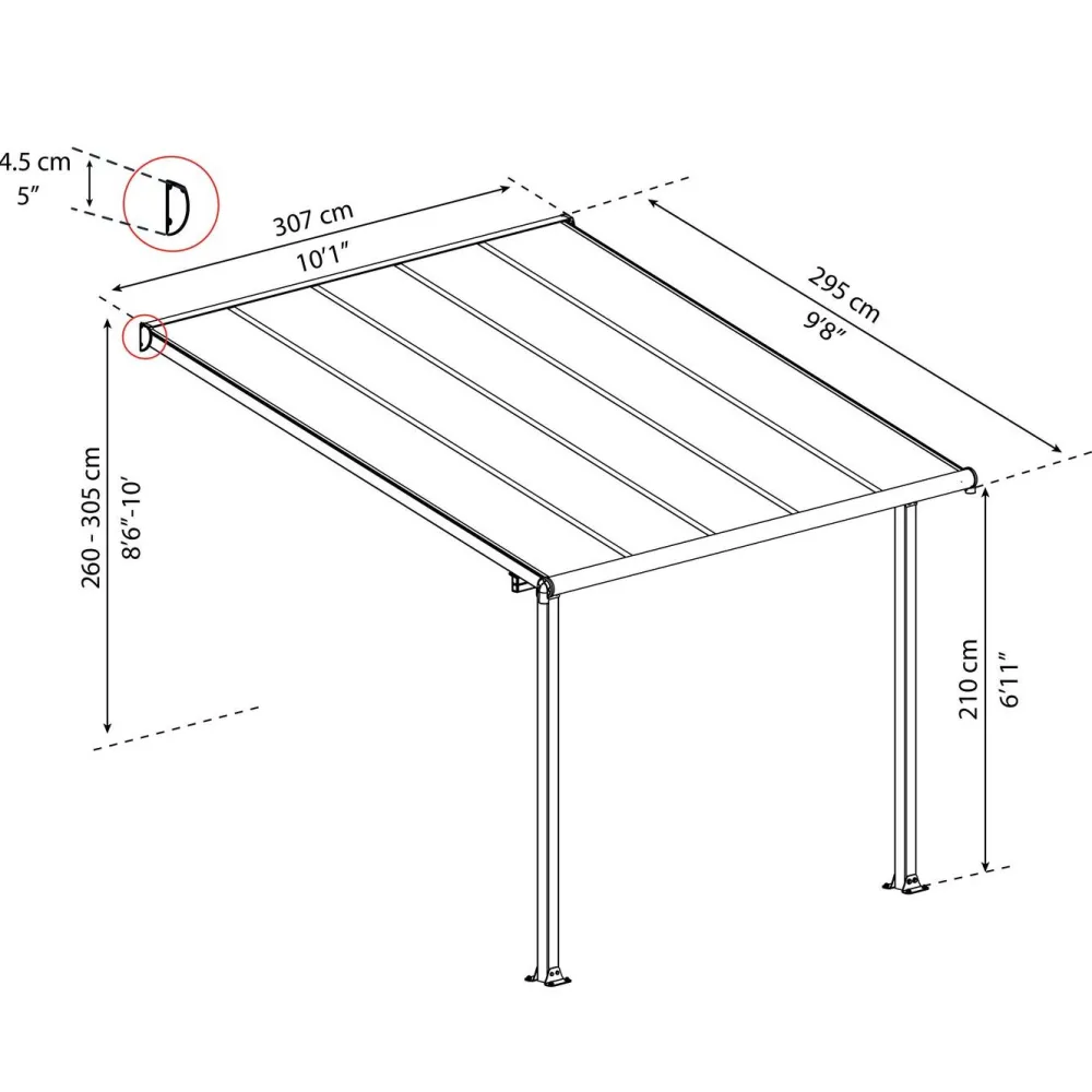 Terassikatos Olympia 3x3,05 m harmaa/kirkas*Palram-Canopia Discount