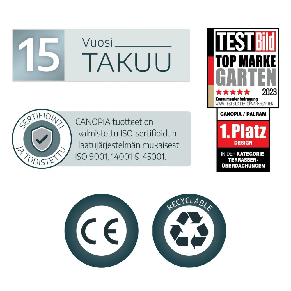 Terassikatos Stockholm Premium, harmaa/kirkas, eri kokoja*Palram-Canopia Best