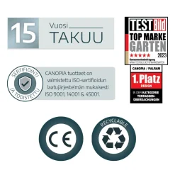 Terassikatos Stockholm Premium, harmaa/kirkas, eri kokoja*Palram-Canopia Best