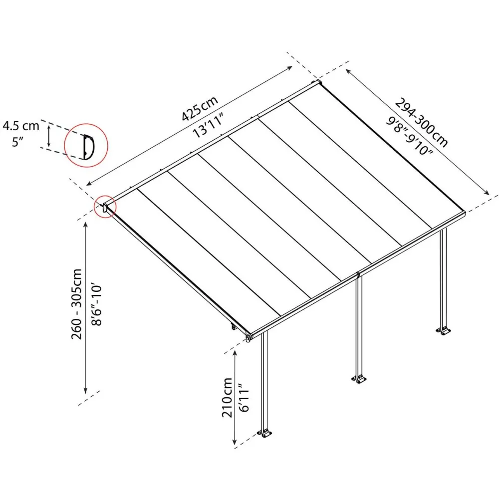 Terassikatos Feria 3 x 4,3 m valkoinen/kirkas Terassikatokset|Terassikatokset