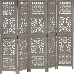 Tilanjakaja 5-paneelinen harmaa 200x165 cm täysi mangopuu (85333)*FinePRICE Best