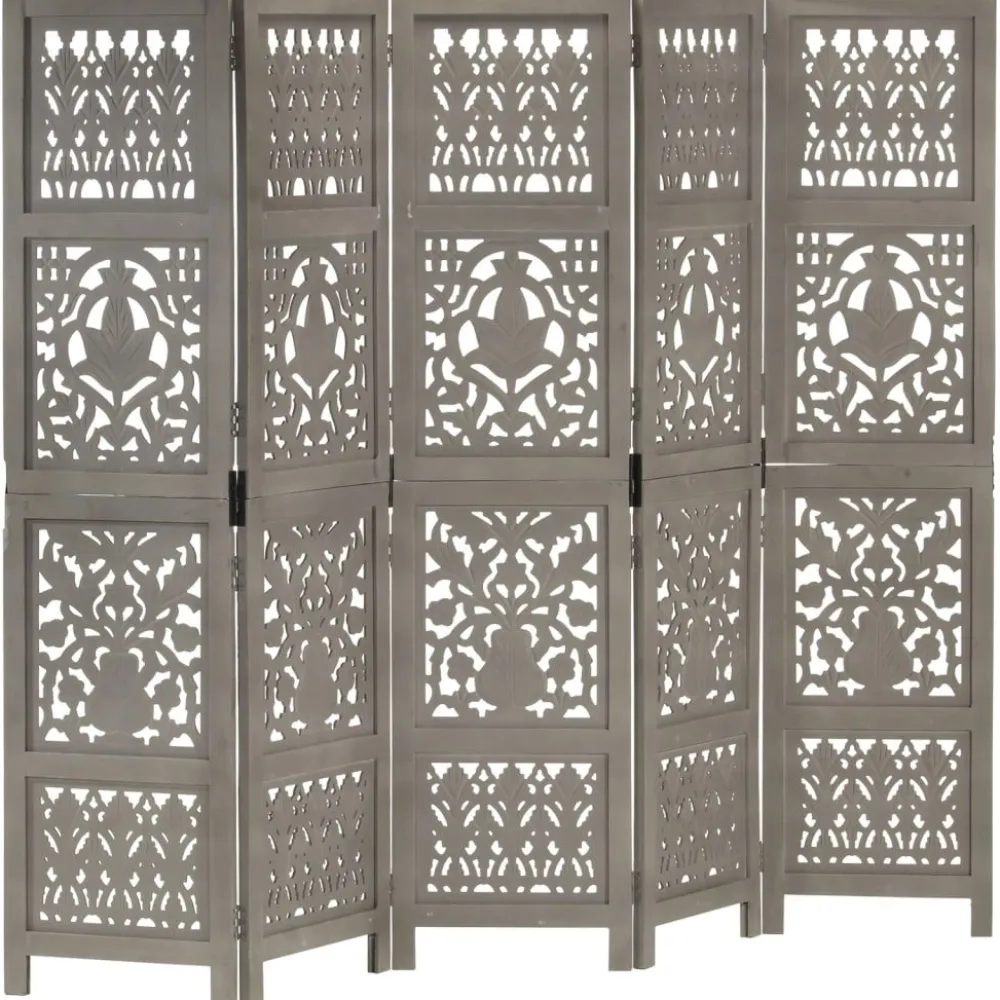 Tilanjakaja 5-paneelinen harmaa 200x165 cm täysi mangopuu (85333)*FinePRICE Best