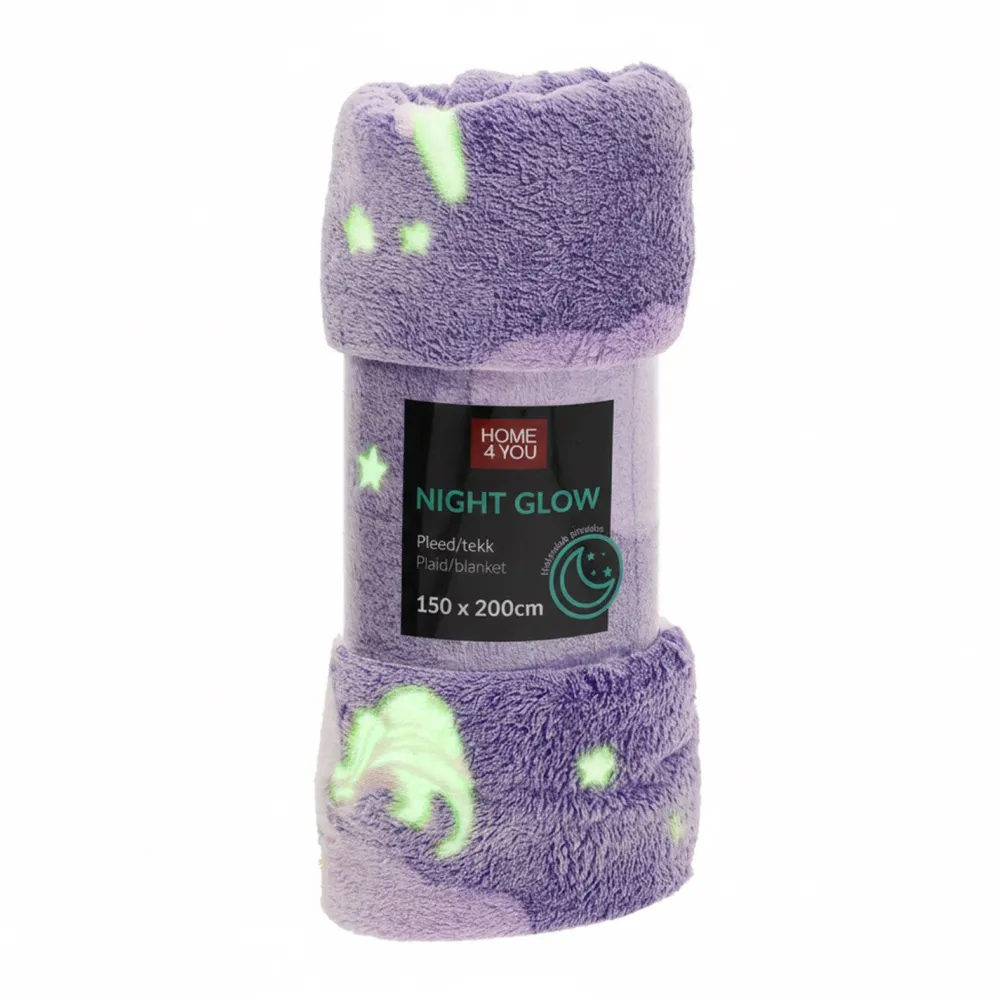 Torkkupeitto NIGHT LIGHT 150x200 cm, yksisarviset, violetti*Home4you Outlet