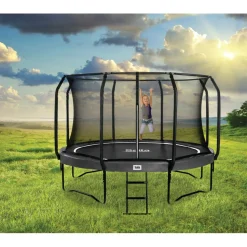 New Trampoliini First Class Ø427cm musta sis. turvaverkon portaat Trampoliinit