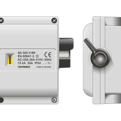 Turvakytkin SA425, sivusta väännettävä, 4x25A, 500V, 11kW, IP54, harmaa*Norwesco New