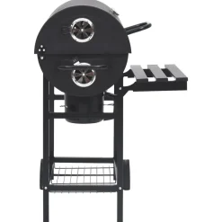 Tynnyrigrilli renkailla ja hyllyillä teräs 115x85x95 cm musta*FinePRICE Discount