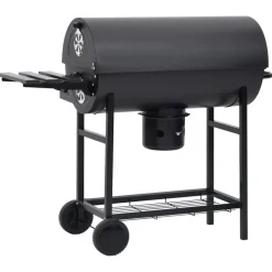 Tynnyrigrilli renkailla ja hyllyillä teräs 115x85x95 cm musta*FinePRICE Discount