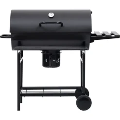 Tynnyrigrilli renkailla ja hyllyillä teräs 115x85x95 cm musta*FinePRICE Discount