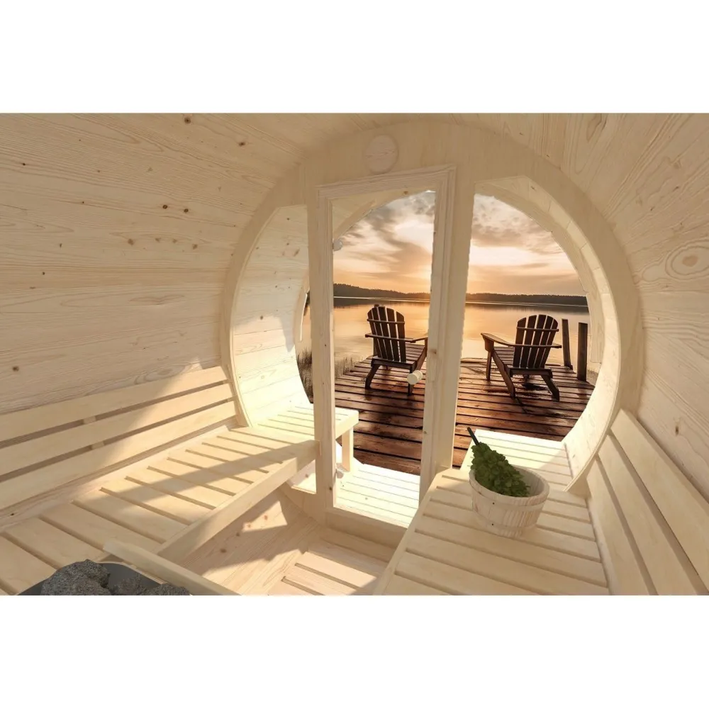Tynnyrisauna Anita 1,3+0,7 m², ikkunoilla*Palmako Best