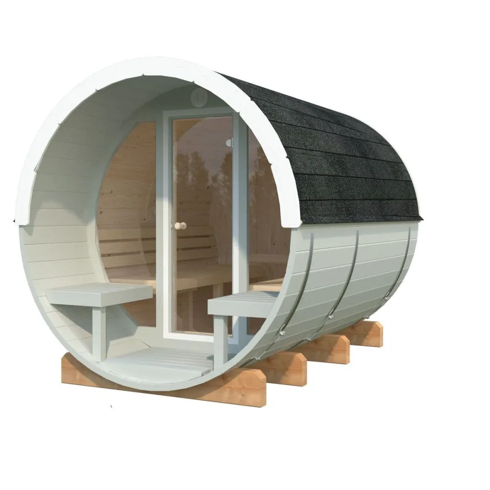 Tynnyrisauna Anita 1,6+0,7 m², ikkunoilla*Palmako