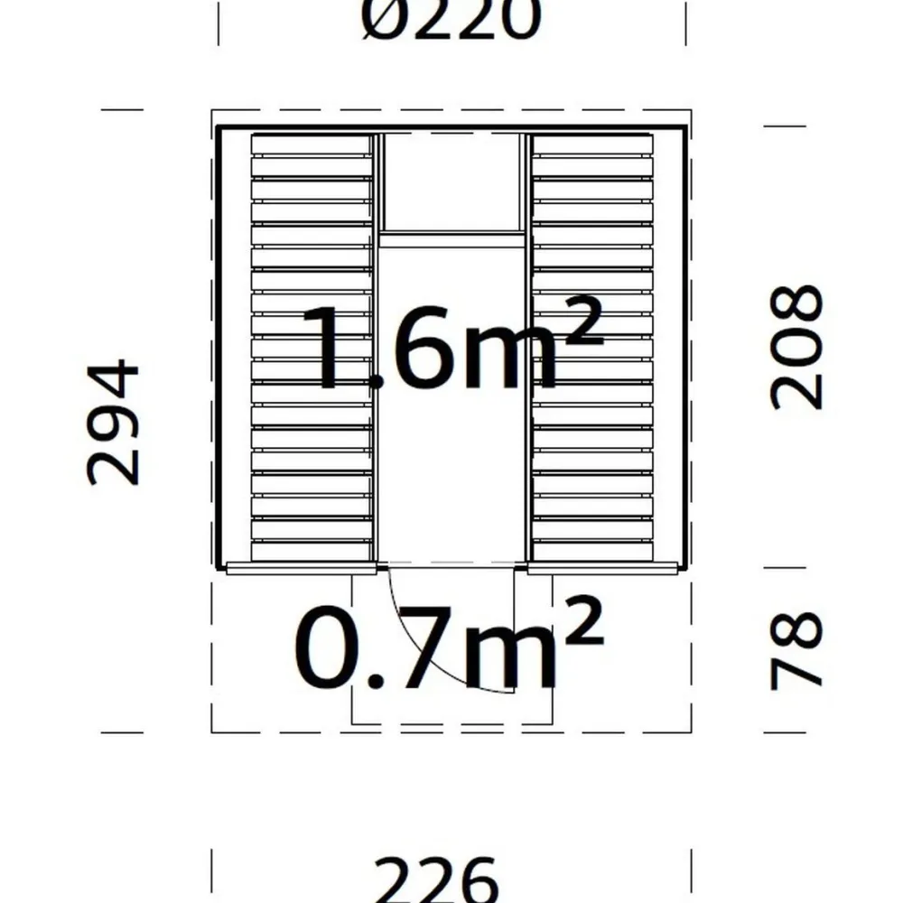 Tynnyrisauna Anita 1,6+0,7 m², ikkunoilla*Palmako