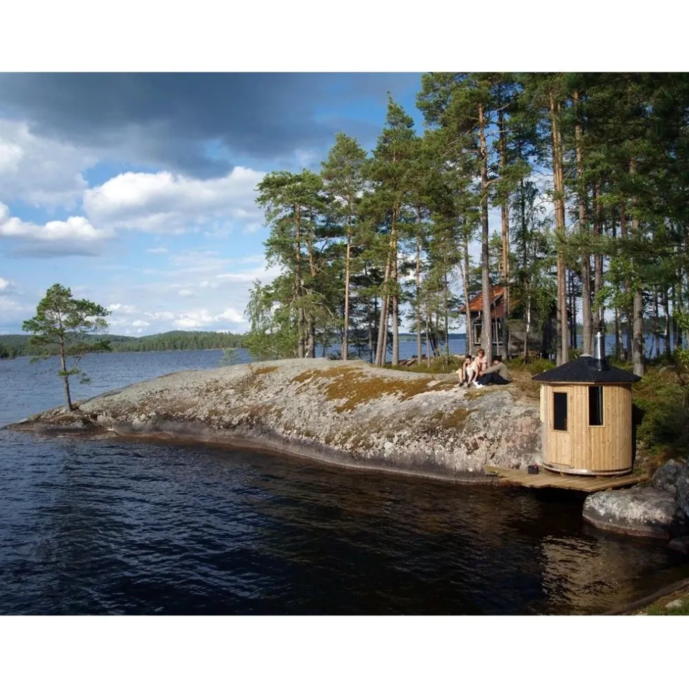 Tynnyrisauna pystymalli Ø180cm lämpöpuu sis. puukiukaan ja savupiipun*SpaDealers Online