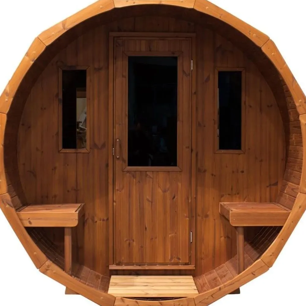 Discount Tynnyrisauna vaakamalli Ø200x260cm lämpöpuu sis. puukiukaan ja savupiipun Pihasaunat Ilman Rakennuslupaa|Tynnyrisaunat