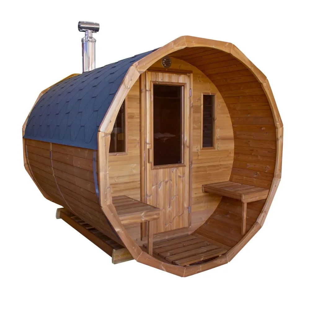 Discount Tynnyrisauna vaakamalli Ø200x260cm lämpöpuu sis. puukiukaan ja savupiipun Pihasaunat Ilman Rakennuslupaa|Tynnyrisaunat
