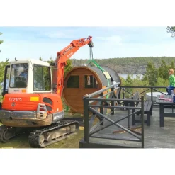 Discount Tynnyrisauna vaakamalli Ø200x260cm lämpöpuu sis. puukiukaan ja savupiipun Pihasaunat Ilman Rakennuslupaa|Tynnyrisaunat