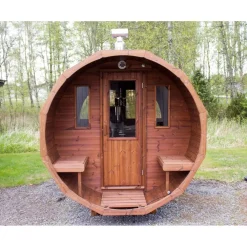 Discount Tynnyrisauna vaakamalli Ø200x260cm lämpöpuu sis. puukiukaan ja savupiipun Pihasaunat Ilman Rakennuslupaa|Tynnyrisaunat
