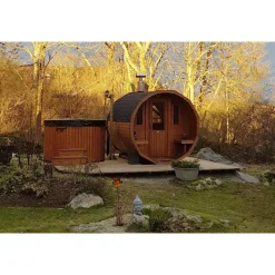 Discount Tynnyrisauna vaakamalli Ø200x260cm lämpöpuu sis. puukiukaan ja savupiipun Pihasaunat Ilman Rakennuslupaa|Tynnyrisaunat