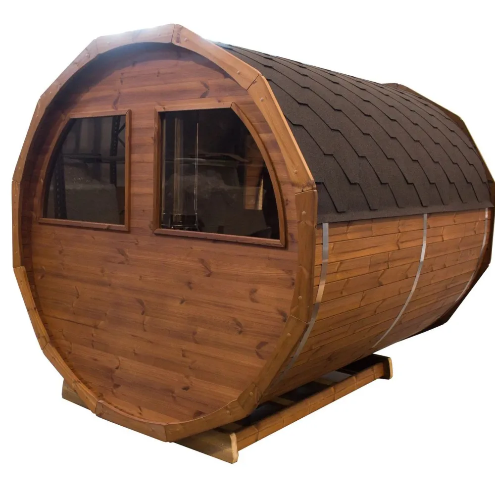 Discount Tynnyrisauna vaakamalli Ø200x260cm lämpöpuu sis. puukiukaan ja savupiipun Pihasaunat Ilman Rakennuslupaa|Tynnyrisaunat