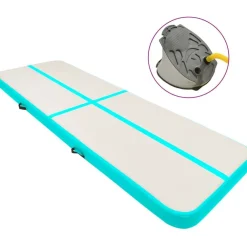 Clearance Täytettävä voimistelumatto pumpulla 400x100x20 cm PVC vihreä Airtrack Ilmavolttipatjat