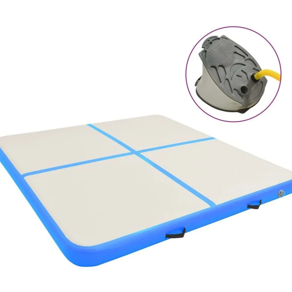 Discount Täytettävä voimistelumatto pumpulla 200x200x10cm PVC sininen Airtrack Ilmavolttipatjat|Kehonhuolto