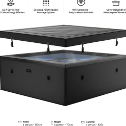 Ulkoporeallas Garda, 6 hlöä, 90 suutinta, WiFi, neliö, koottava, musta*Wave Spa