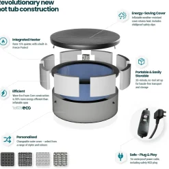 Ulkoporeallas Tahoe, 4 hlöä, 70 suutinta, WiFi, pyöreä, koottava, valkoinen*Wave Spa New