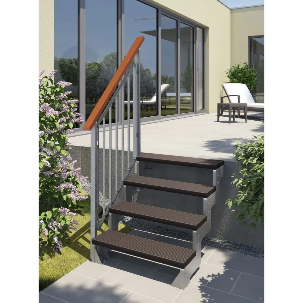 Ulkoportaat Gardentop Trimax yhdellä Nordic-kaiteella tummanruskea eri kokoja*Dolle Hot