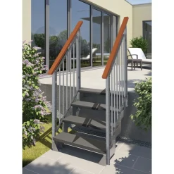 Ulkoportaat Gardentop Trimax kahdella Nordic-kaiteella antrasiitti eri kokoja Ulkoportaat