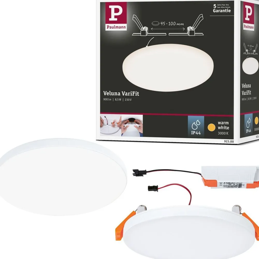 Outlet Upotettava LED-paneeli Veluna, IP44, Ø12.5cm, 8.5W, 3000K, satiini Led-Paneelit