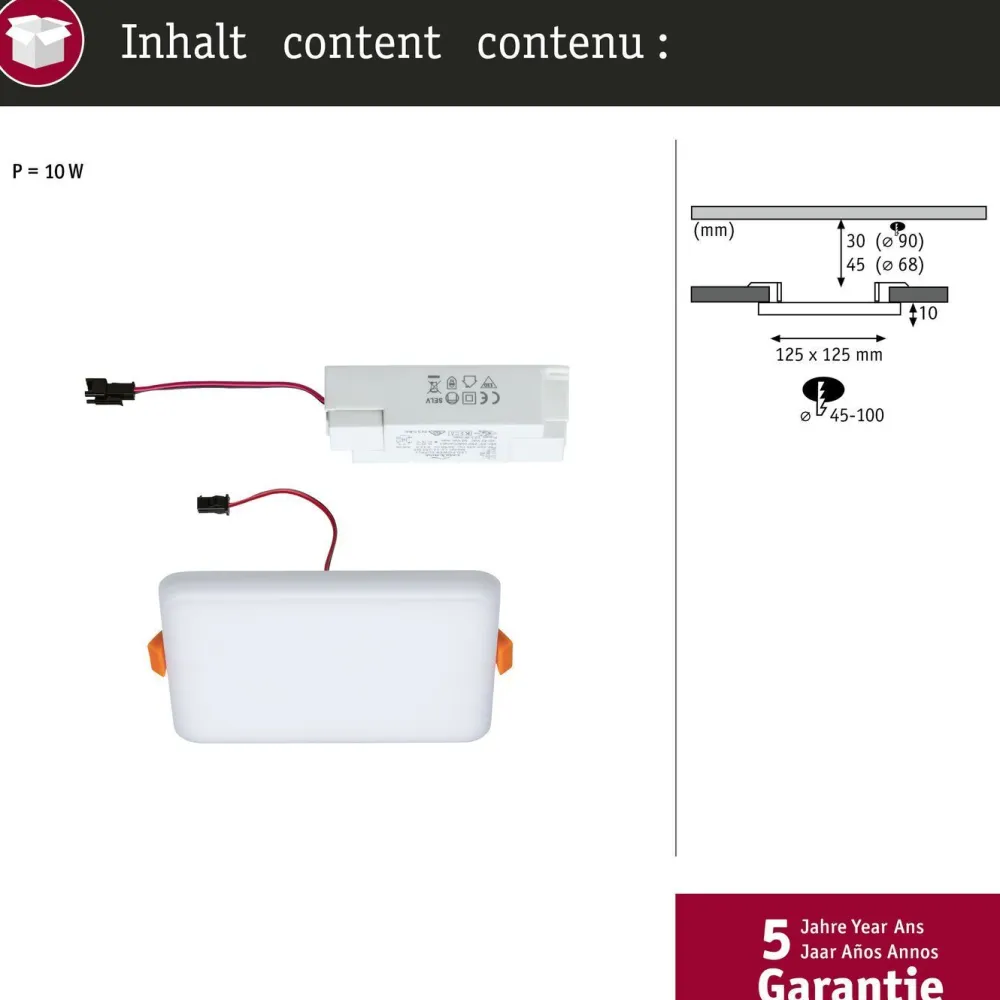 New Upotettava LED-paneeli Veluna, IP44, 12.5x12.5cm, 8.5W, 4000K, satiini Led-Paneelit