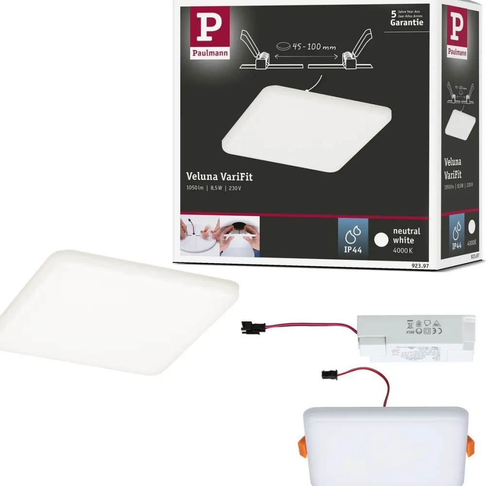 New Upotettava LED-paneeli Veluna, IP44, 12.5x12.5cm, 8.5W, 4000K, satiini Led-Paneelit