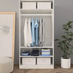 Vaatekaappi korkeakiilto valkoinen 100cm lastulevy*FinePRICE Outlet
