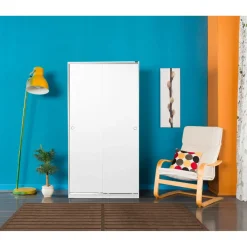 Vaatekaappi liukuovilla SWD-436-BB-2, 94cm, valkoinen*Linento Furniture