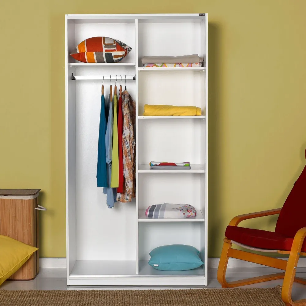 Vaatekaappi liukuovilla SWD-436-BB-2, 94cm, valkoinen*Linento Furniture
